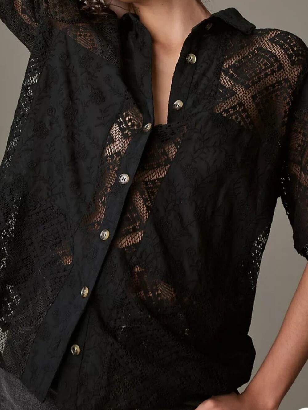 Farm Rio Lace Button Front Blouse - Picture 2 of 8